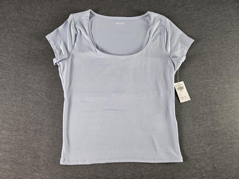 Hollister Shirt Womens Medium Light Blue Scoop Neck Short Sleeve Basic Tee